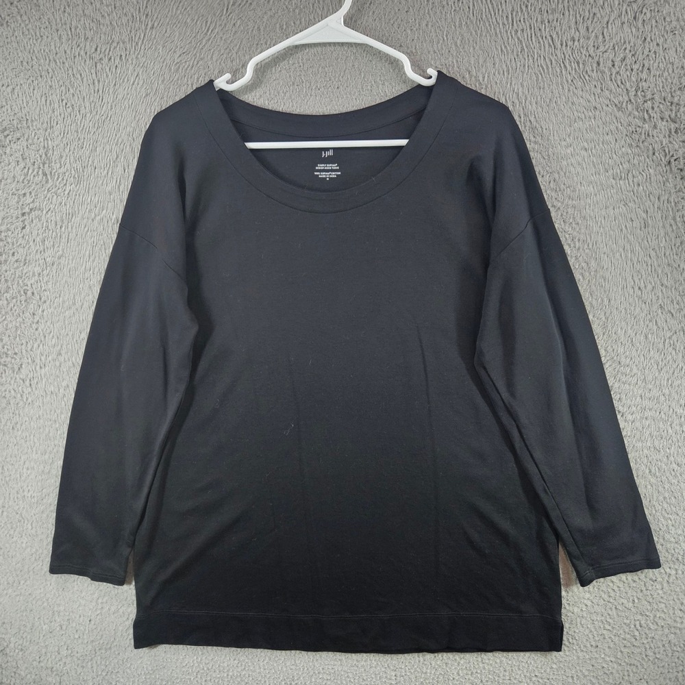 J. Jill Simply Supima Scoop Neck Tunic Black Long Sleeve Cotton Top Womens Sz M